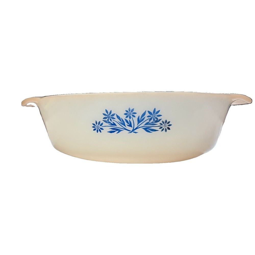 Fire King anchor Hocking #433 Blue Floral Spray 1.5qt Casserole Dish USA Vtg